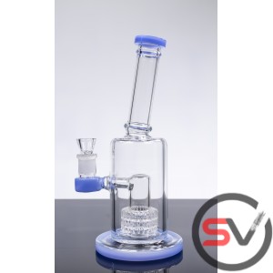 ANGLED NECK TWO CLEAR RINGS GLASS WATER PIPE WITH ROUND BASE 10inch